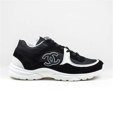 chanel cc logo suede nylon reflective black white sneaker|chanel black and white sneakers.